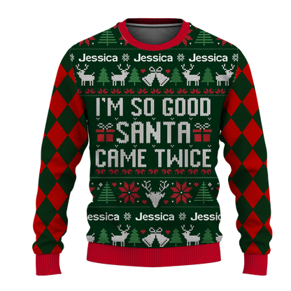 Custom Name Funny Couples Ugly Christmas Sweater, Couples Matching Ugly Christmas Sweater