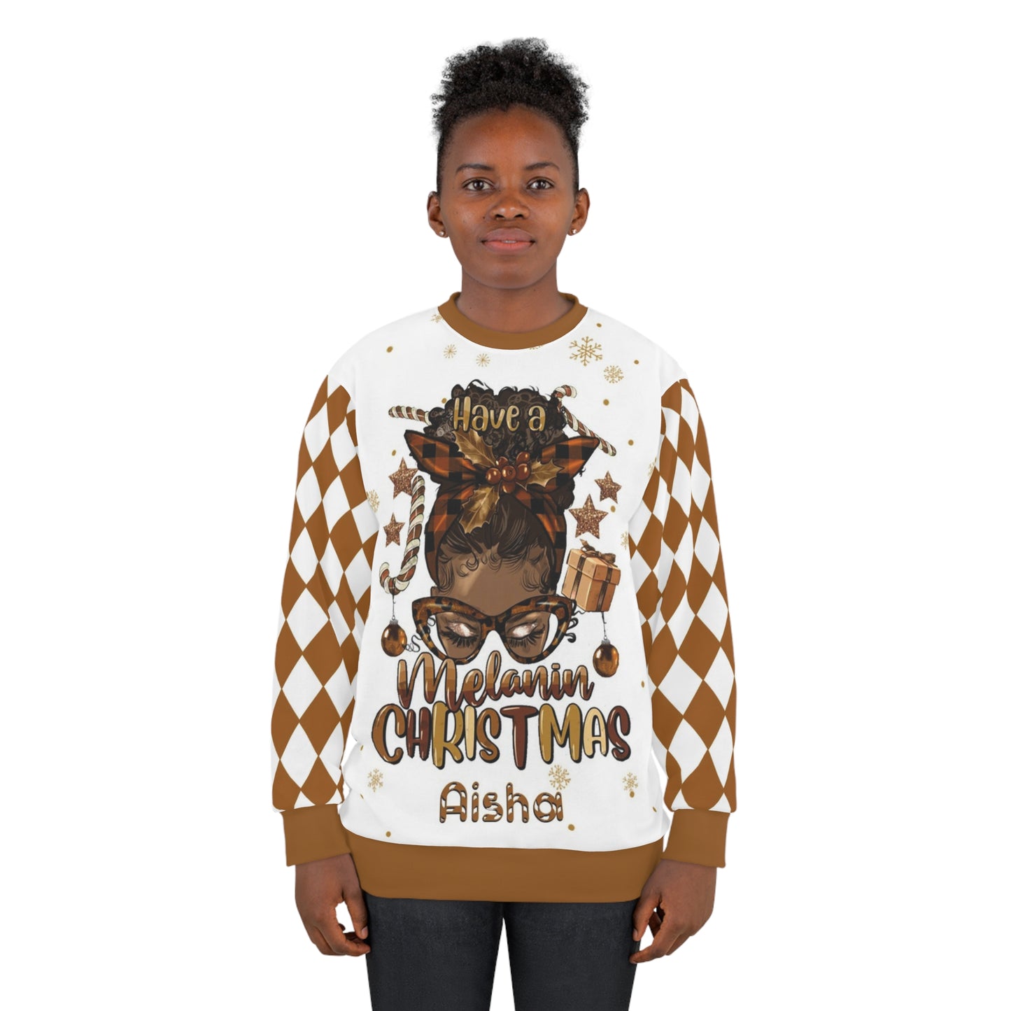 Custom Name Have A Melanin Christmas Afro Personalized Black Girl Ugly Christmas Sweater for Women