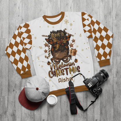 Custom Name Have A Melanin Christmas Afro Personalized Black Girl Ugly Christmas Sweater for Women