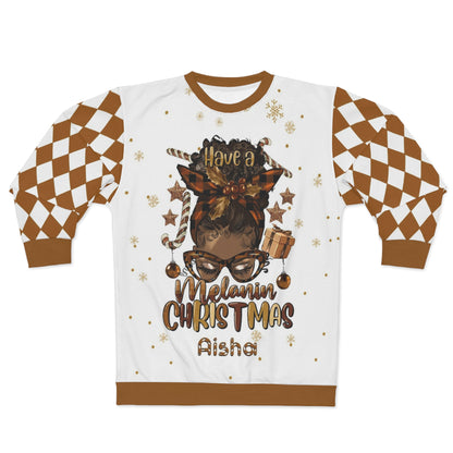 Custom Name Have A Melanin Christmas Afro Personalized Black Girl Ugly Christmas Sweater for Women