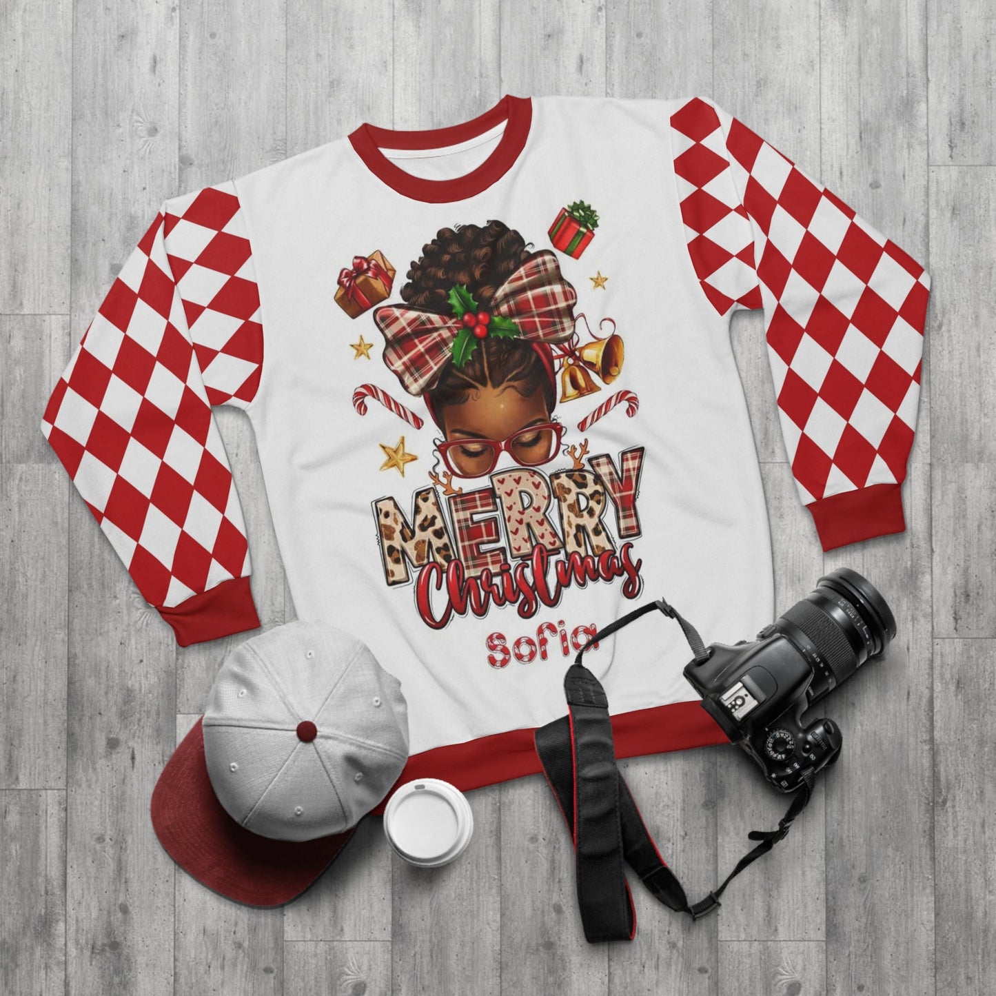 Custom Name Believe Merry Christmas African American Girl Ugly Sweater for Women