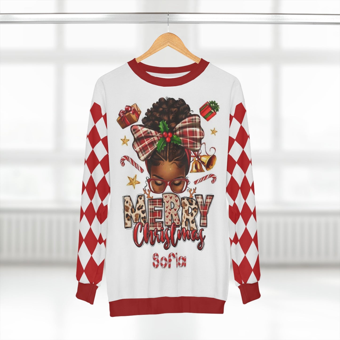 Custom Name Believe Merry Christmas African American Girl Ugly Sweater for Women