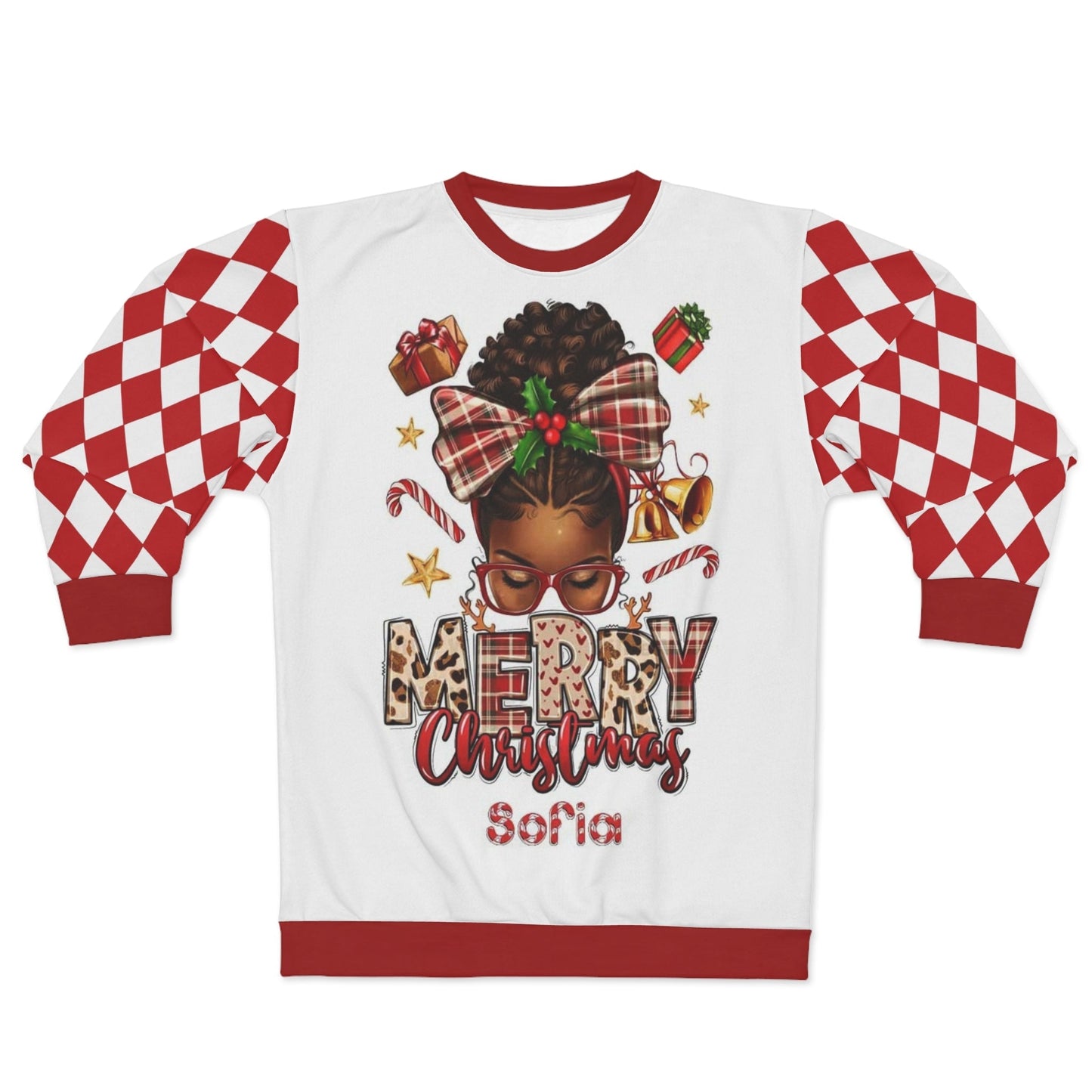 Custom Name Just A Girl Who Loves Christmas Pink Afro Black Girl Ugly Christmas Sweater for Women