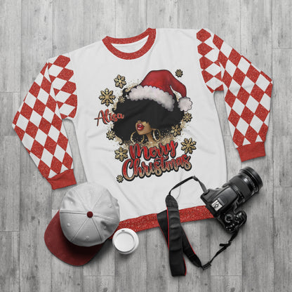 Custom Name Merry Christmas Personalized Black Girl Afro Ugly Christmas Sweater for Women