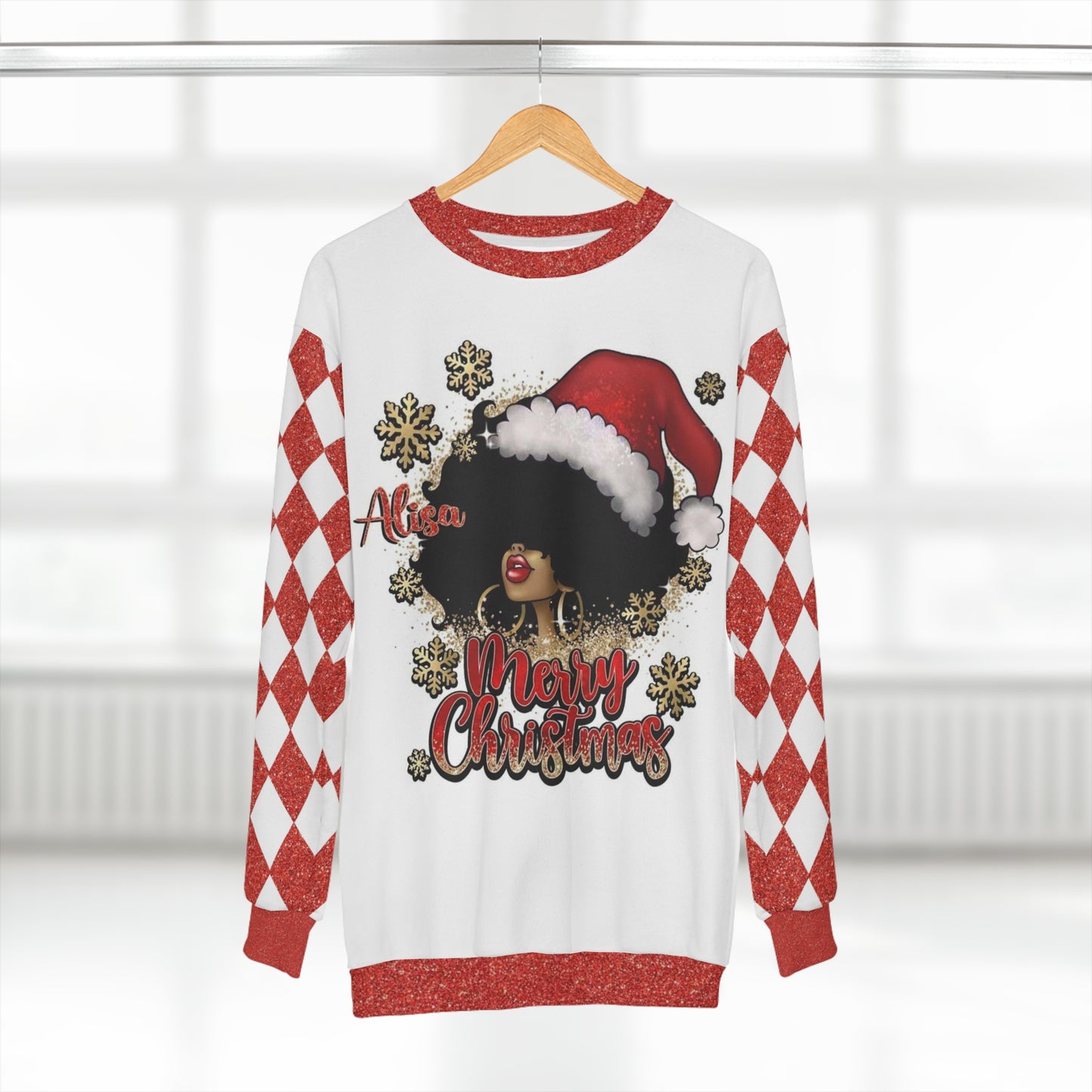 Custom Name Merry Christmas Personalized Black Girl Afro Ugly Christmas Sweater for Women