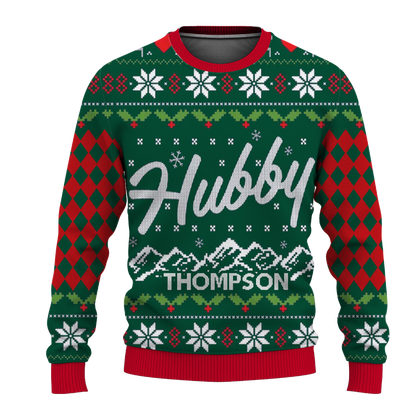 Custom Name on Hubby Wifey Matching Christmas Knitting Ugly Christmas Sweater