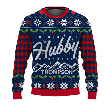 Custom Name on Hubby Wifey Matching Christmas Knitting Ugly Christmas Sweater