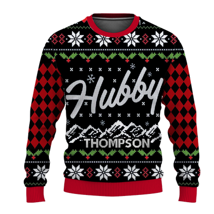 Custom Name on Hubby Wifey Matching Christmas Knitting Ugly Christmas Sweater