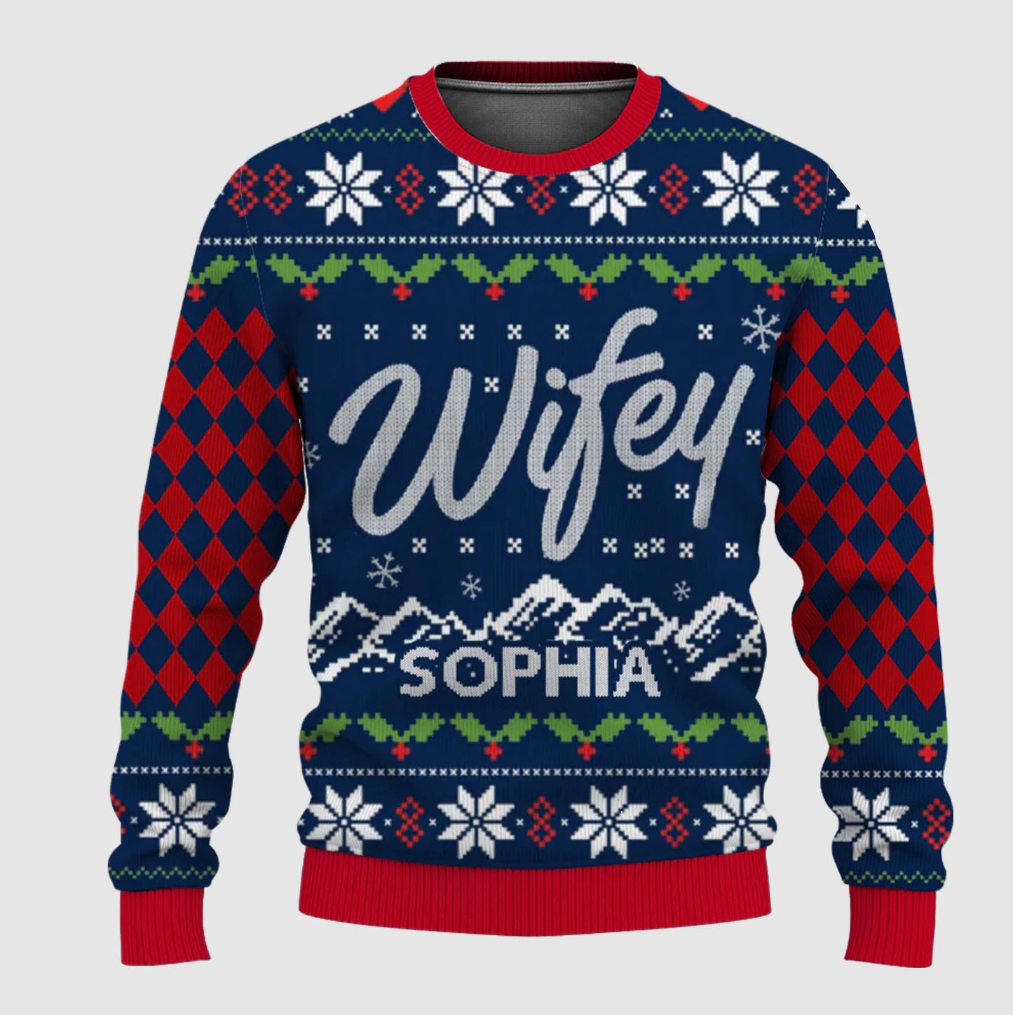 Custom Name on Hubby Wifey Matching Christmas Knitting Ugly Christmas Sweater