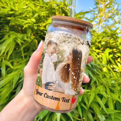 Custom Photo Collage Glass Can – Personalized Glass Can with Picture – Photo Glass Can for Mom, Grandma