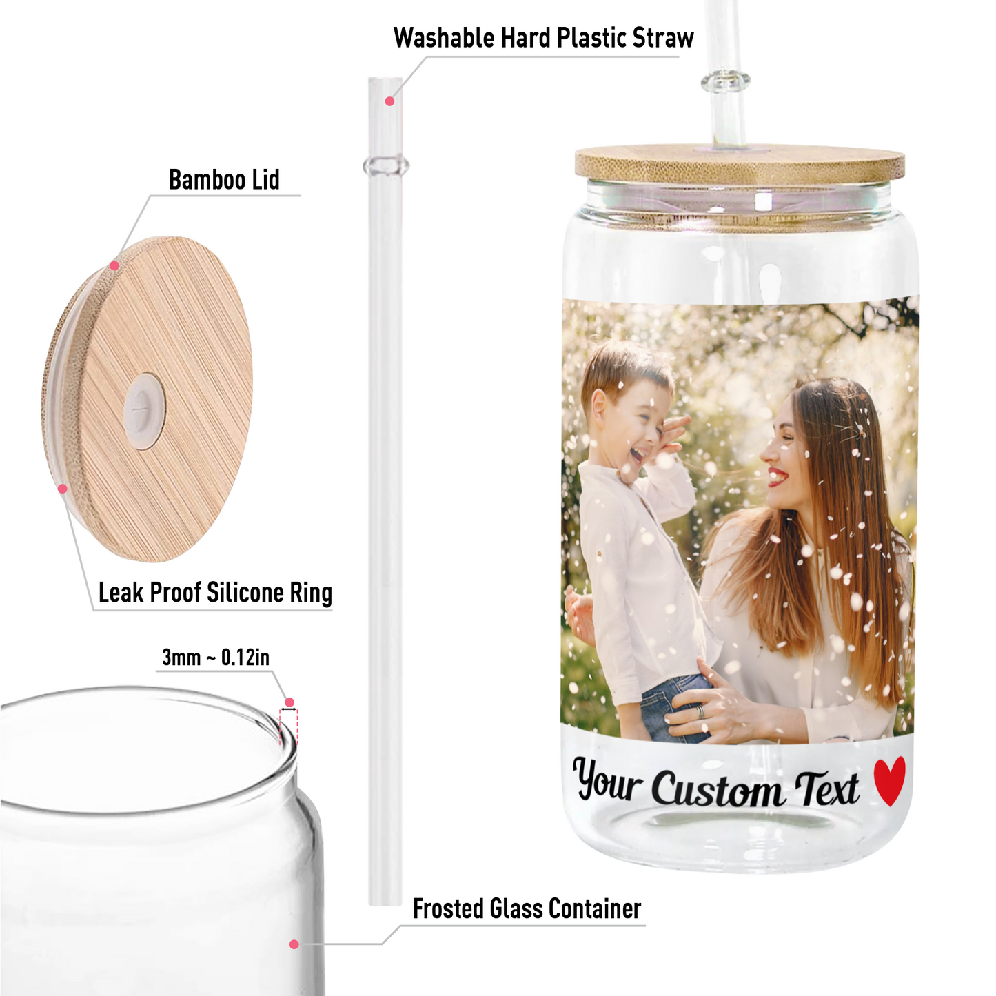 Custom Photo Collage Glass Can – Personalized Glass Can with Picture – Photo Glass Can for Mom, Grandma
