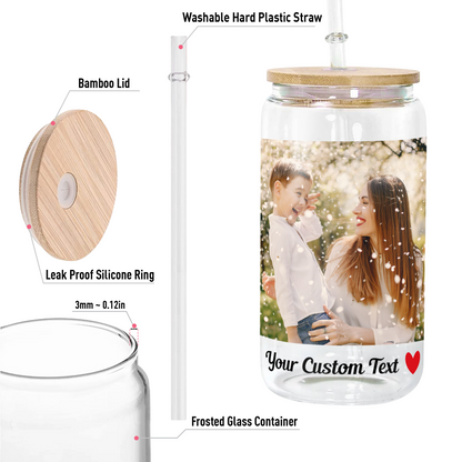Custom Photo Collage Glass Can – Personalized Glass Can with Picture – Photo Glass Can for Mom, Grandma