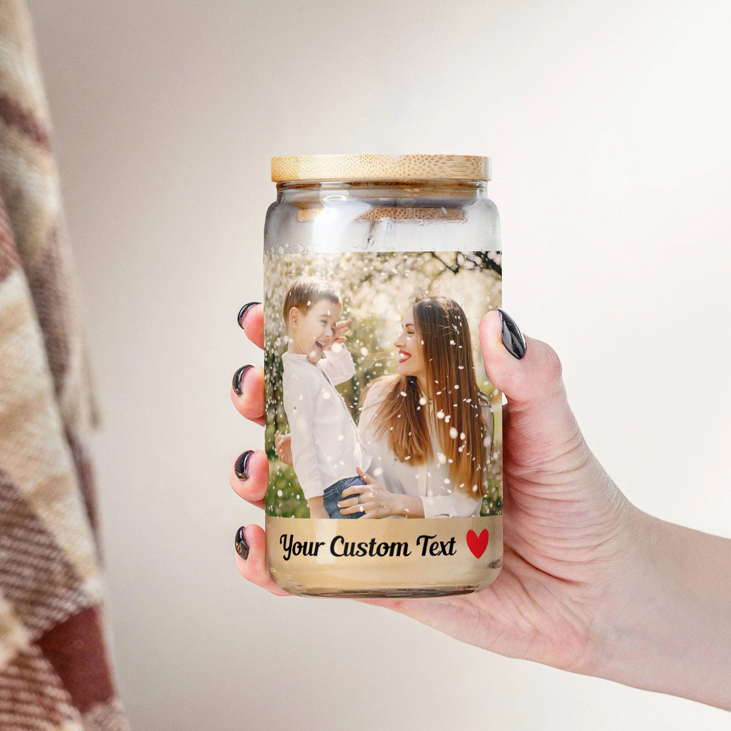 Custom Photo Collage Glass Can – Personalized Glass Can with Picture – Photo Glass Can for Mom, Grandma