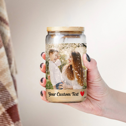 Custom Photo Collage Glass Can – Personalized Glass Can with Picture – Photo Glass Can for Mom, Grandma