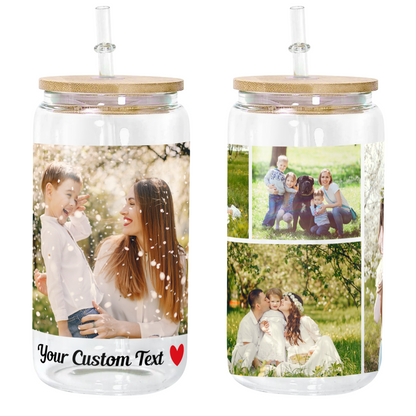 Custom Photo Collage Glass Can – Personalized Glass Can with Picture – Photo Glass Can for Mom, Grandma