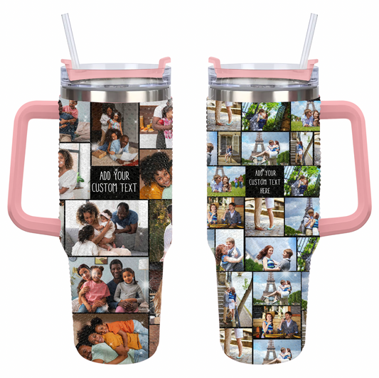 Custom Photo Collage and Text on Personalized Rhinestone Diamond 40oz Tumbler