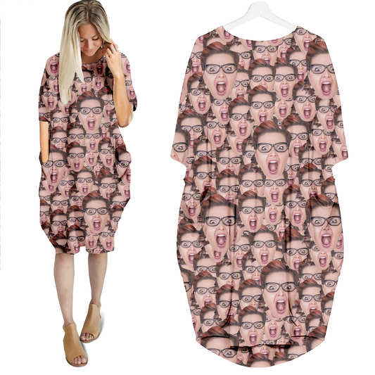 Custom Photo Face on Funny Personalized Short Sleeve Batwing Dress for Women