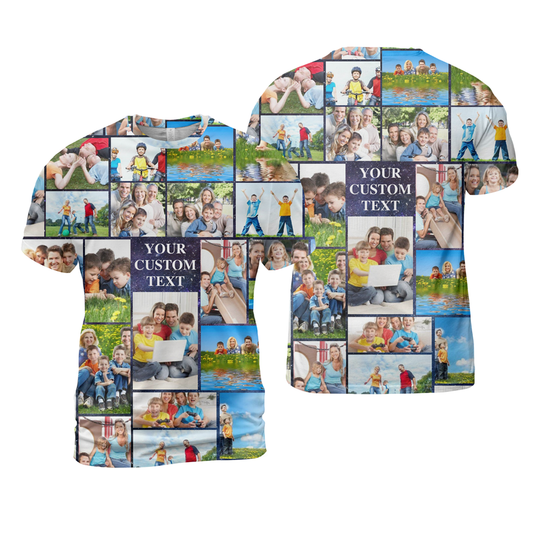 Create Your Own Galaxy T-Shirt with Photo Collage & Text – Custom Shirt for Family, Friends or Couples