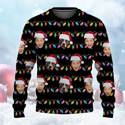 Custom Photo on Christmas Light Personalized Funny Knitting Ugly Christmas Sweater For Men & Women