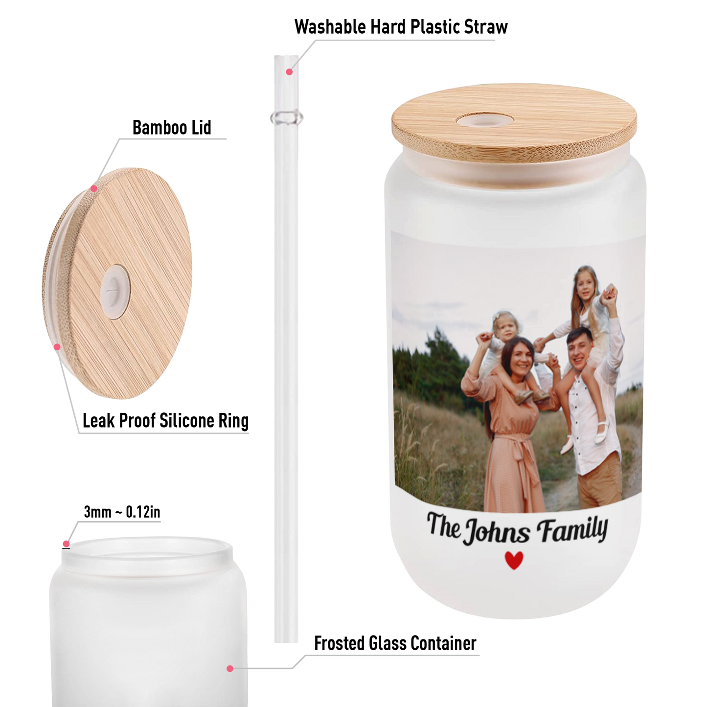 Custom Photo Collage Glass Can – Personalized Glass Can with Picture – Photo Glass Can for Mom, Grandma