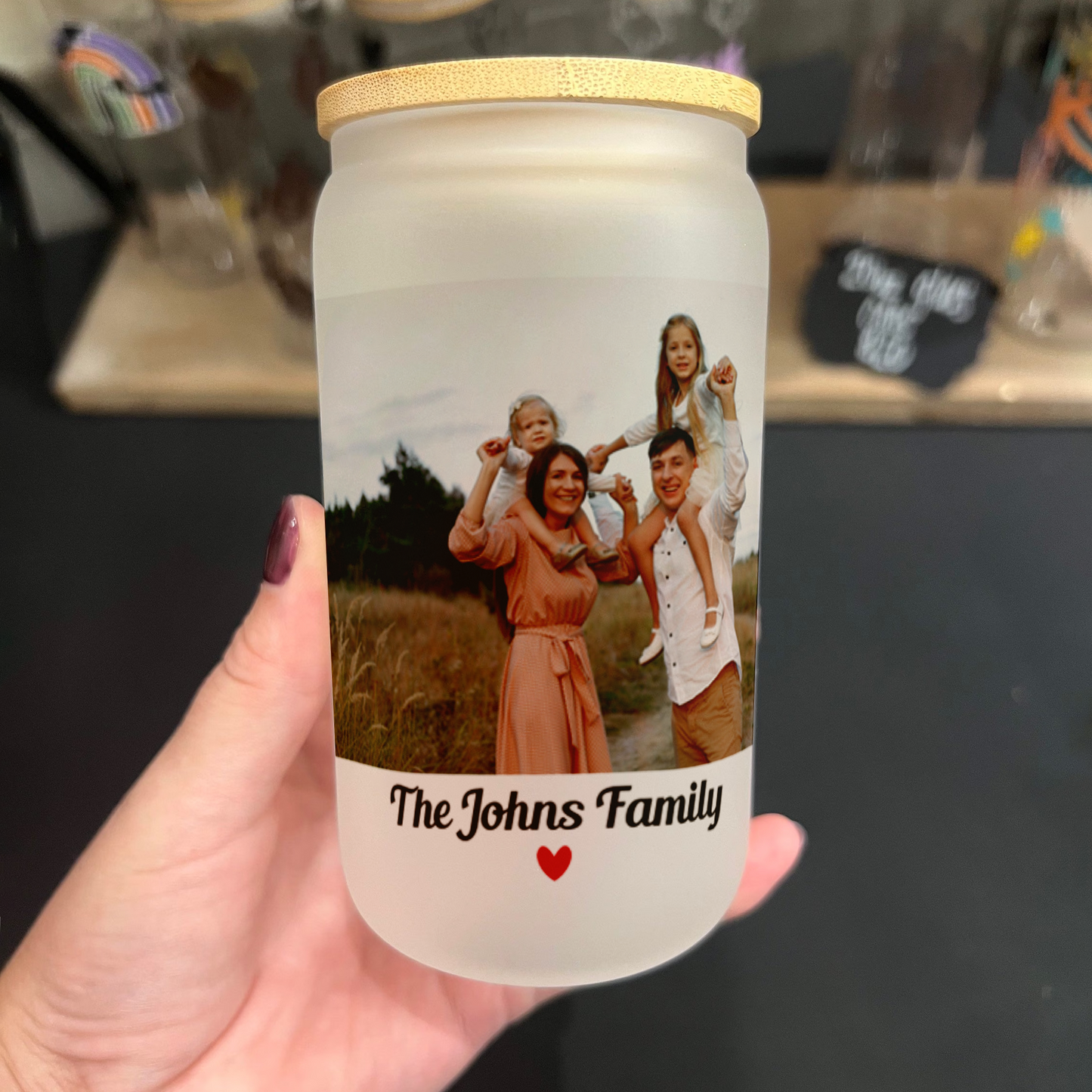 Custom Photo Collage Glass Can – Personalized Glass Can with Picture – Photo Glass Can for Mom, Grandma