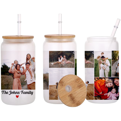 Custom Photo Collage Glass Can – Personalized Glass Can with Picture – Photo Glass Can for Mom, Grandma