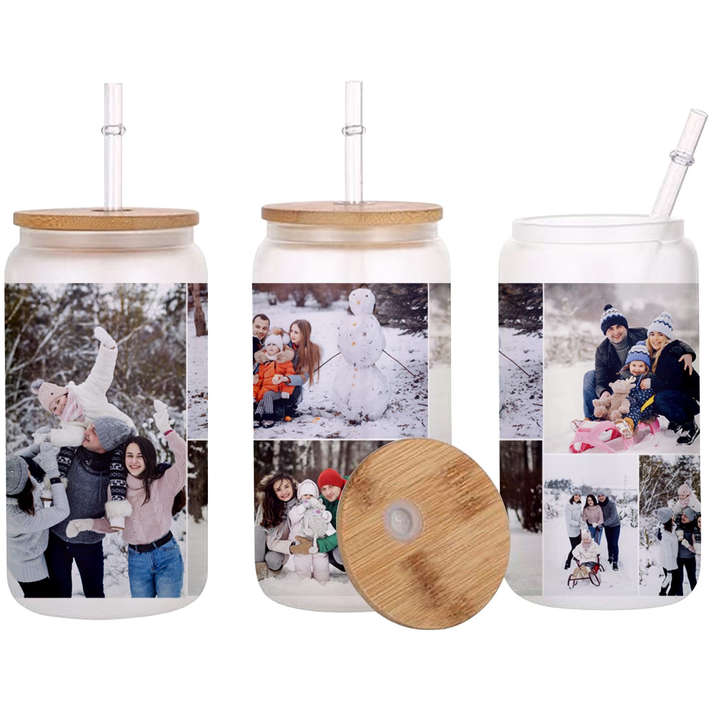 Custom Photo Collage Glass Can – Personalized Glass Can with Picture – Photo Glass Can for Mom, Grandma