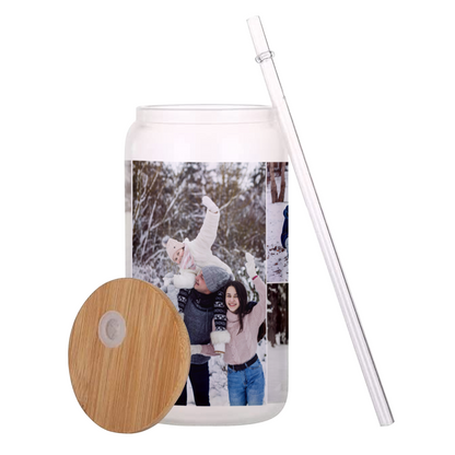 Custom Photo Collage Glass Can – Personalized Glass Can with Picture – Photo Glass Can for Mom, Grandma