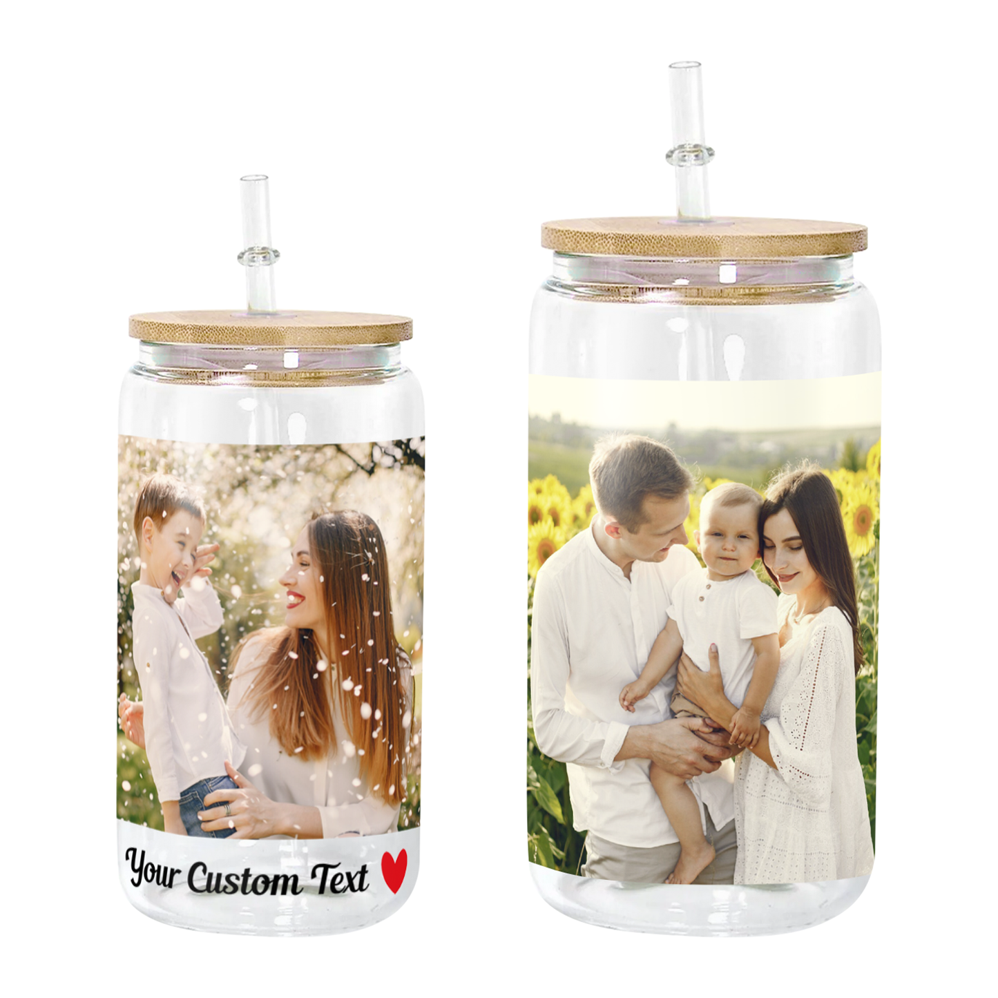 Custom Photo Collage Glass Can – Personalized Glass Can with Picture – Photo Glass Can for Mom, Grandma