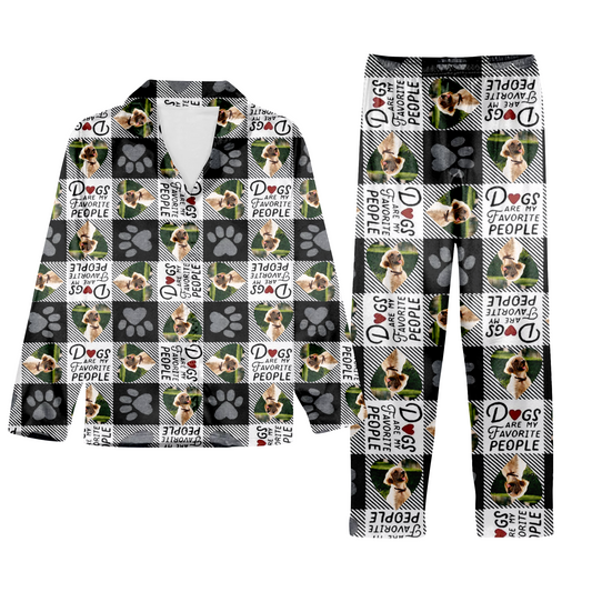 Dogs Are My Favorite People Your Dog Photo on Satin Pajama Set for Adult & Kids