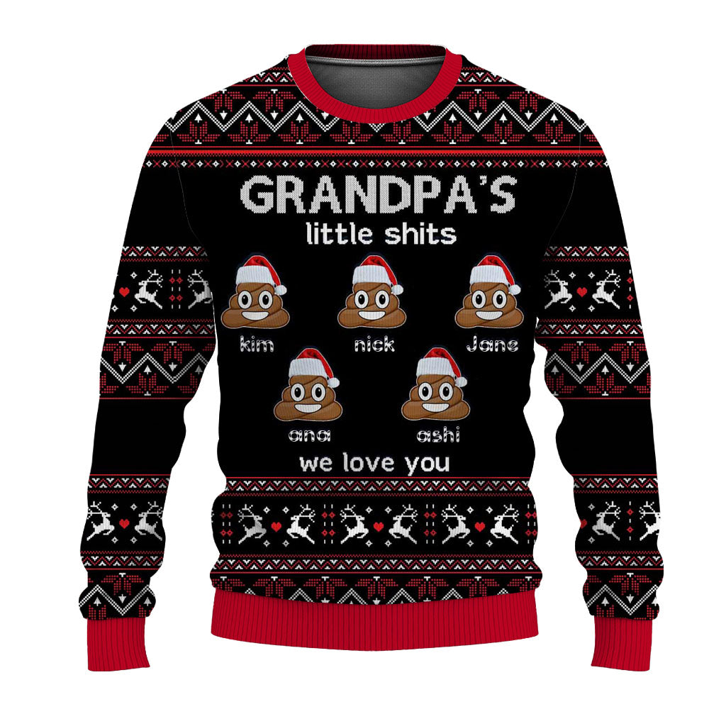 Funny Grandpa's Little Shits Personalized Ugly Christmas Sweater for Adult & Kids