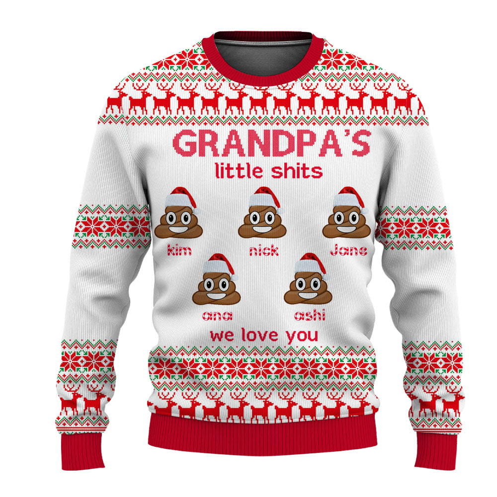 Funny Grandpa's Little Shits Personalized Ugly Christmas Sweater for Adult & Kids