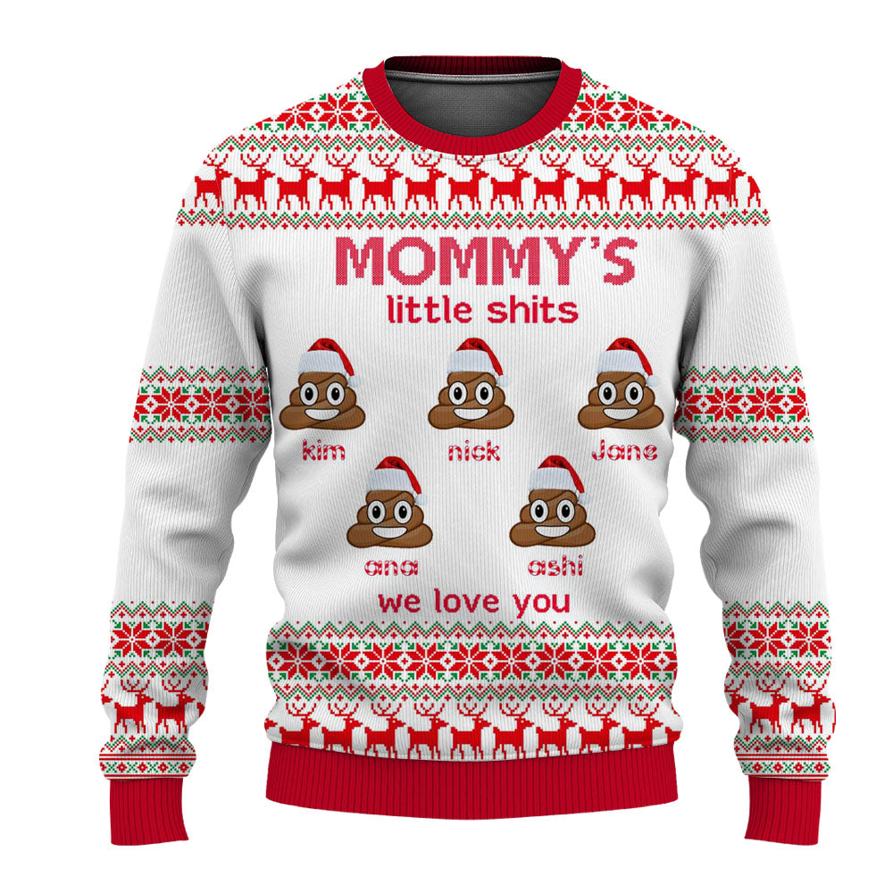 Funny Mommy's Little Shits Personalized Ugly Christmas Sweater for Adult & Kids