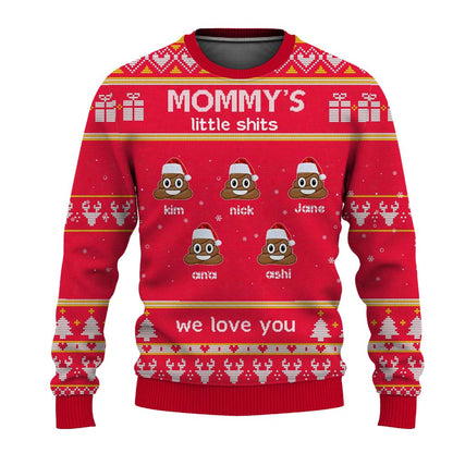 Funny Mommy's Little Shits Personalized Ugly Christmas Sweater for Adult & Kids