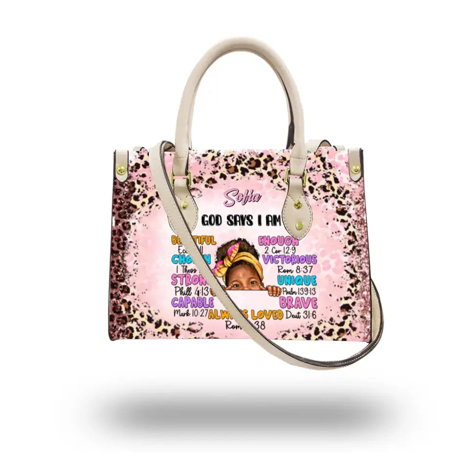 God Says I am Christian Afro American Peekaboo Girl Boy Personalized Bags for Black Queens