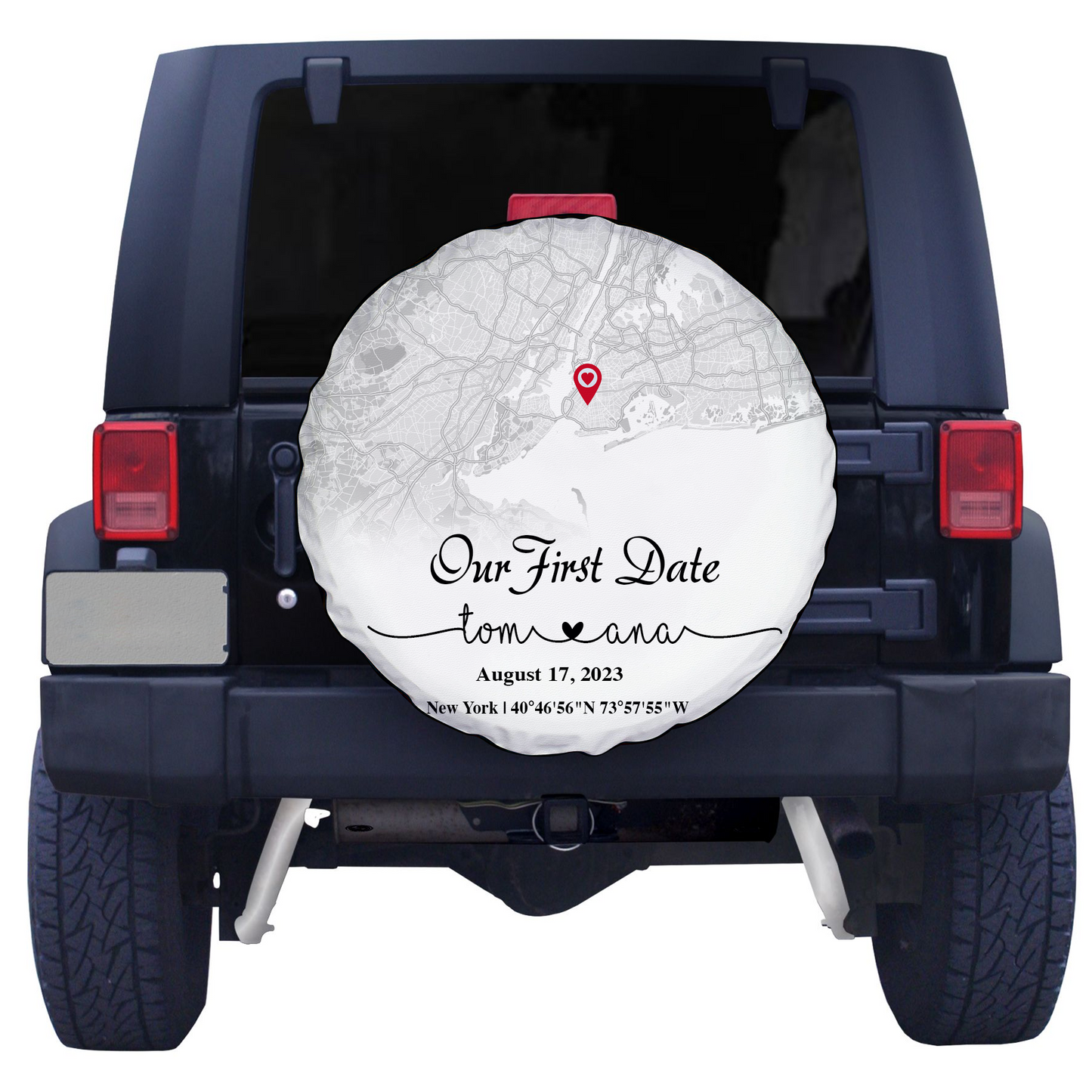 Create an Anniversary Gift for Couple with Our First Day Map on Spare Tire Cover