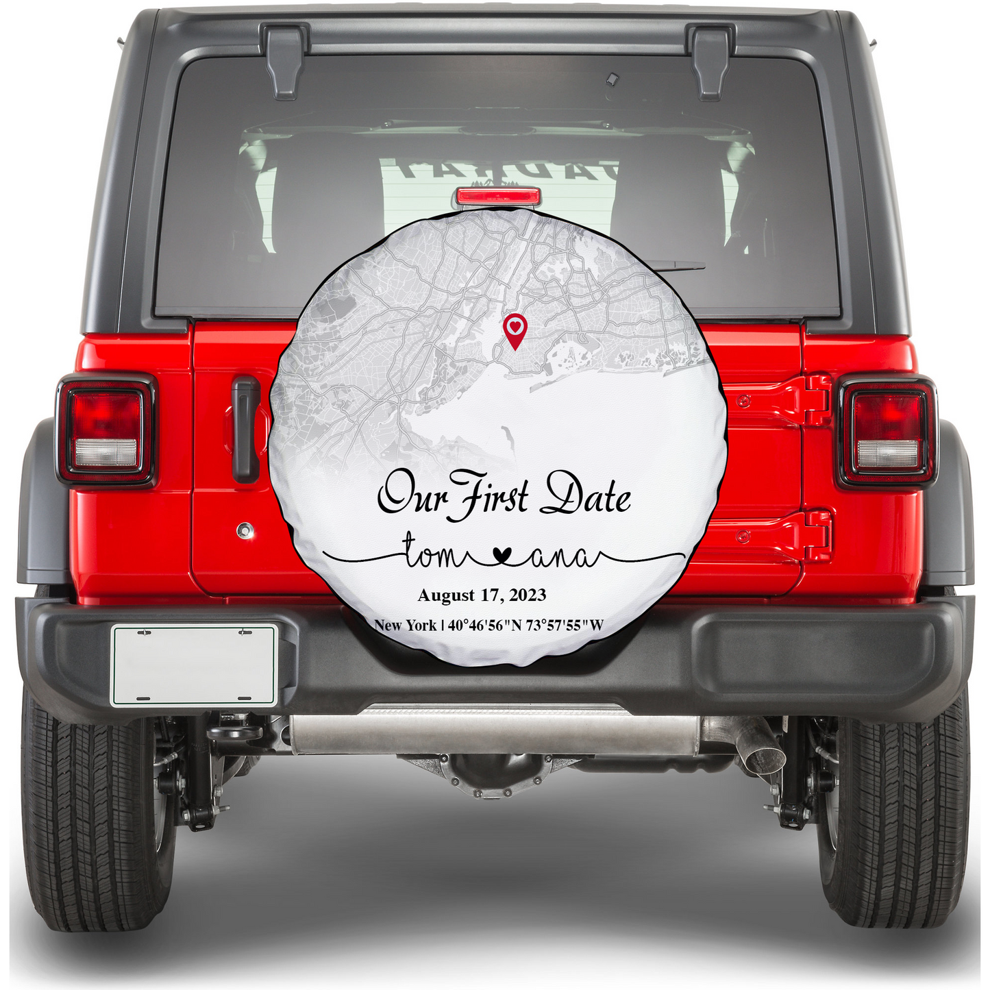 Create an Anniversary Gift for Couple with Our First Day Map on Spare Tire Cover