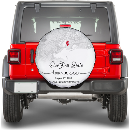 Create an Anniversary Gift for Couple with Our First Day Map on Spare Tire Cover