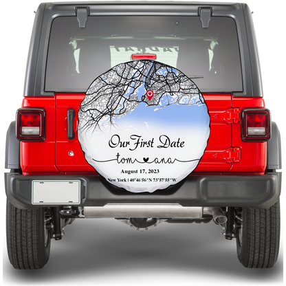 Create an Anniversary Gift for Couple with Our First Day Map on Spare Tire Cover