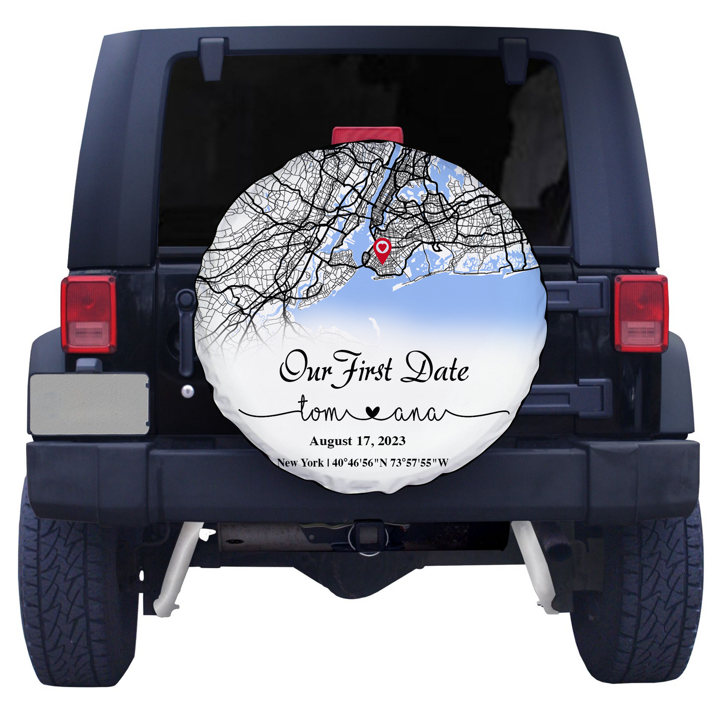 Create an Anniversary Gift for Couple with Our First Day Map on Spare Tire Cover