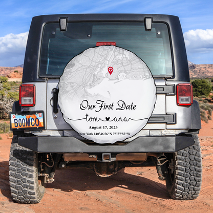 Create an Anniversary Gift for Couple with Our First Day Map on Spare Tire Cover