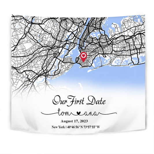 Create an Anniversary Gift for Couple with Our First Day Map on Personalized Tapestry