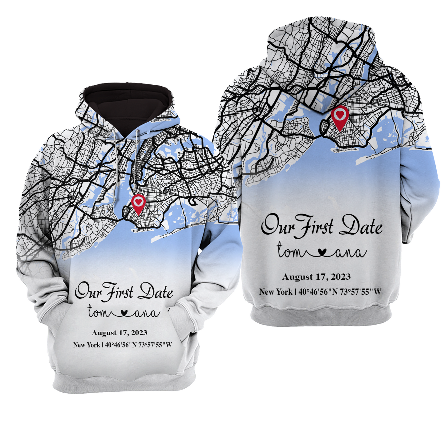 Create an Anniversary Gift for Couple with Our First Day Maps on Unisex Raglan Hoodie