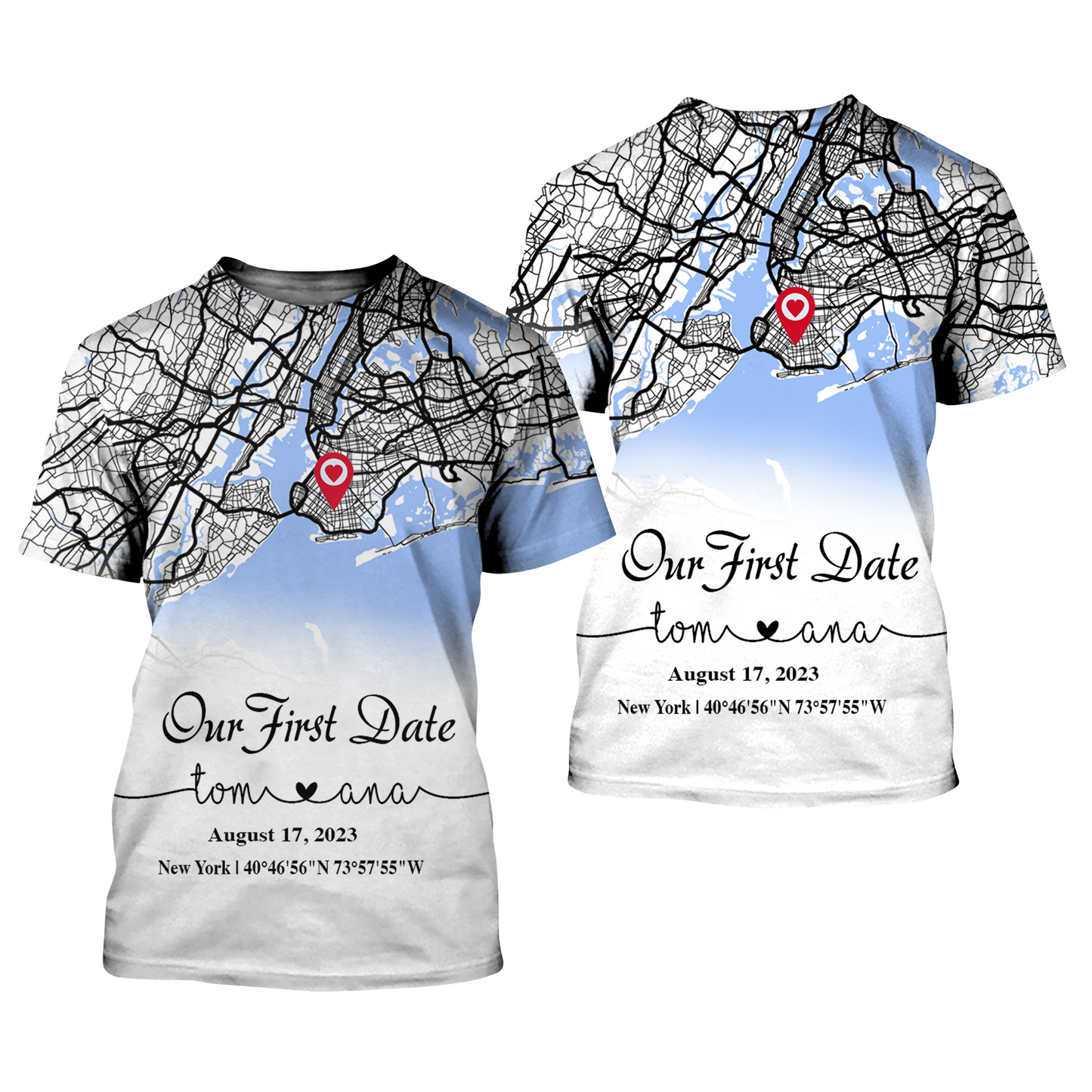 Create an Anniversary Gift for Couple with Our First Day Map on Unisex T-Shirt