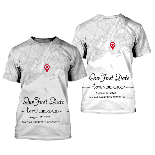 Create an Anniversary Gift for Couple with Our First Day Map on Unisex T-Shirt