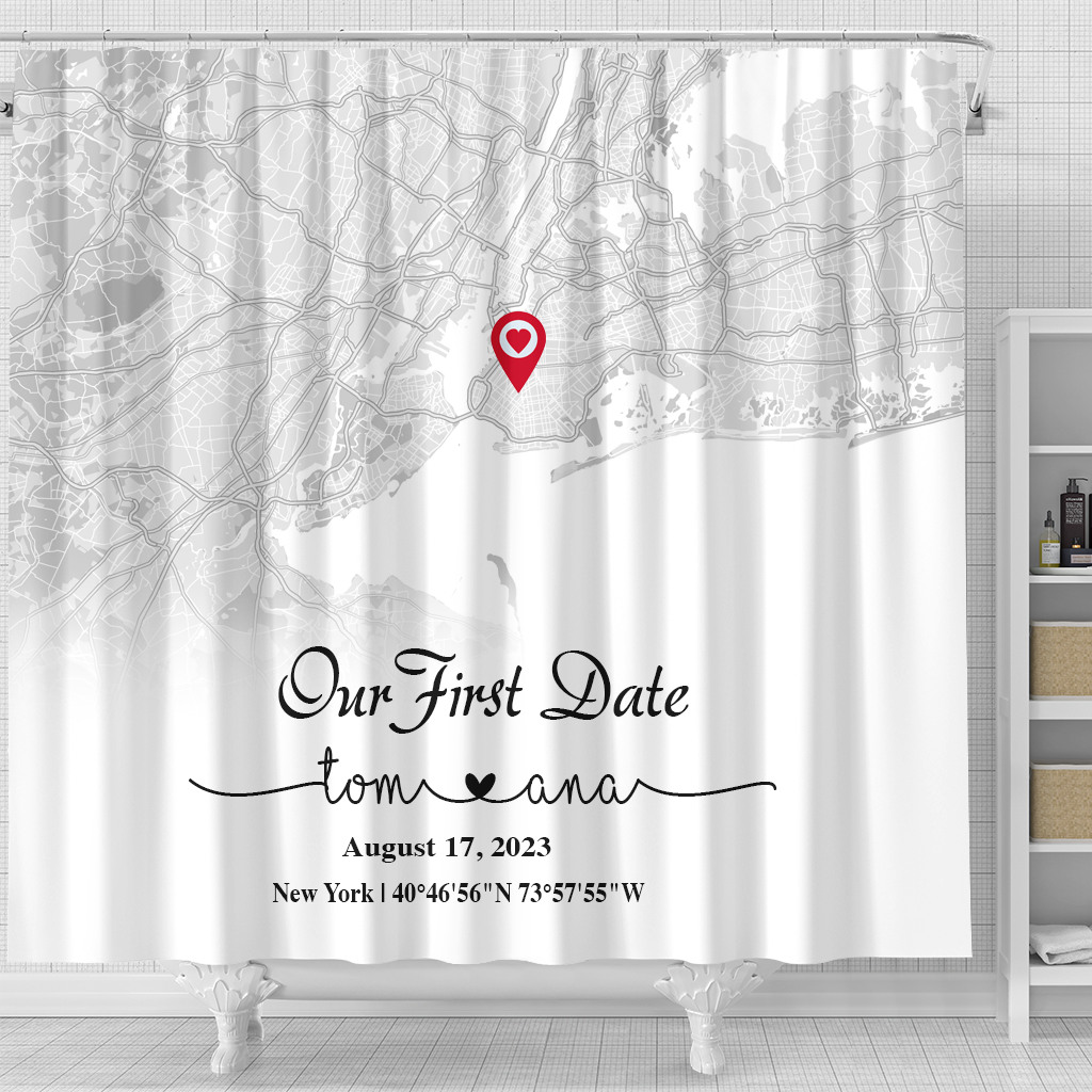 Create an Anniversary Gift for Couple with Our First Day Maps Shower Curtain