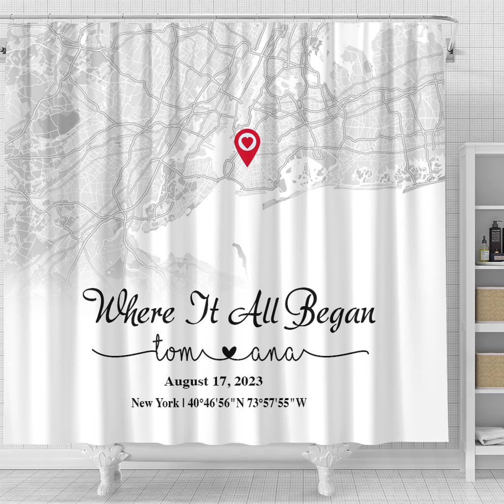 Create an Anniversary Gift for Couple with Our First Day Maps Shower Curtain