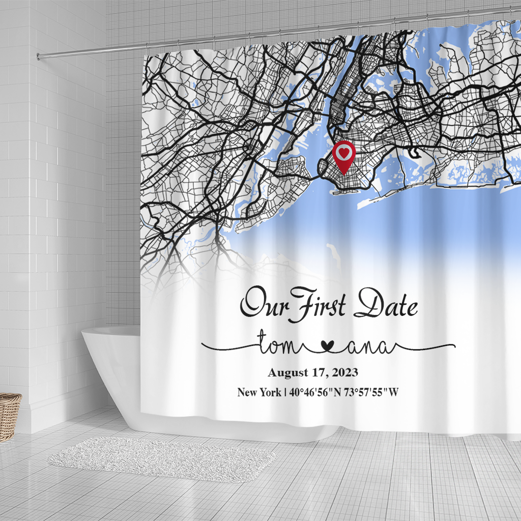 Create an Anniversary Gift for Couple with Our First Day Maps Shower Curtain