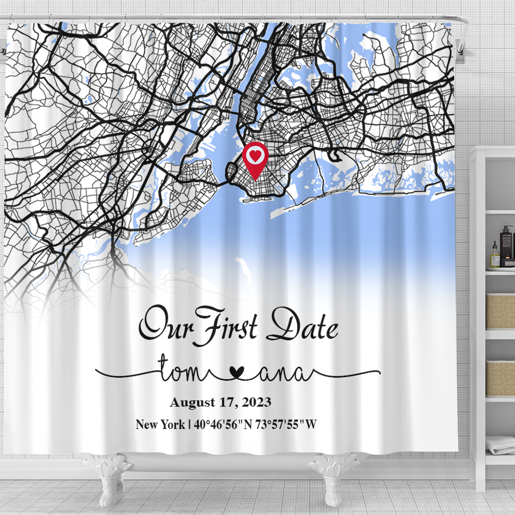 Create an Anniversary Gift for Couple with Our First Day Maps Shower Curtain