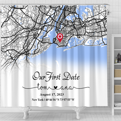 Create an Anniversary Gift for Couple with Our First Day Maps Shower Curtain